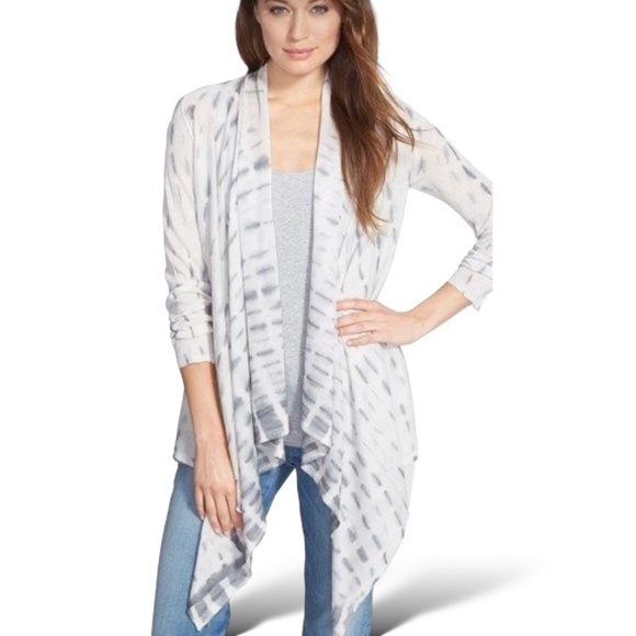 EILEEN FISHER Baby Alpaca Silk Blend Tie Dye Waterfall Front Cropped Cardigan S - Picture 1 of 8